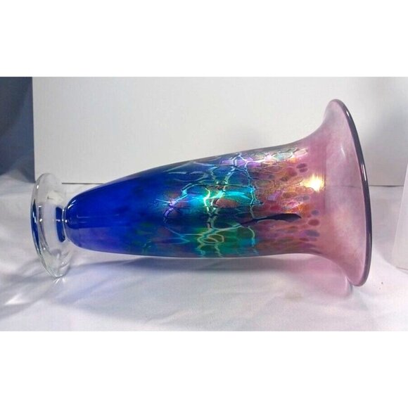 ROBERT HELD LARGE SIGNED TRUMPET CANADIAN IRIDESCENT ART GLASS ART DECO  VASE - Picture 7 of 16